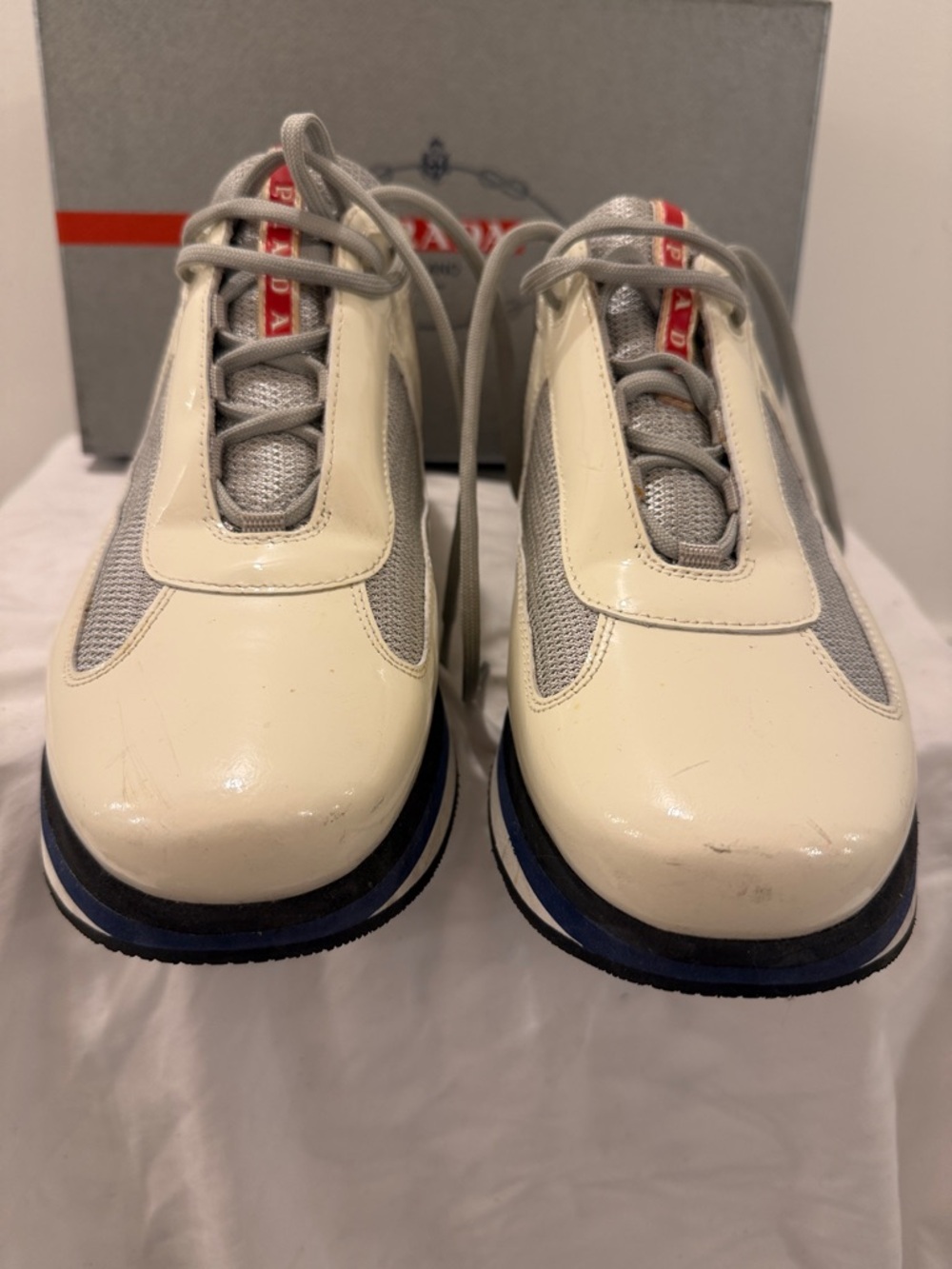 Prada Men’s White, Gray & Blue Low-Top Sneakers - Picture 4 of 9